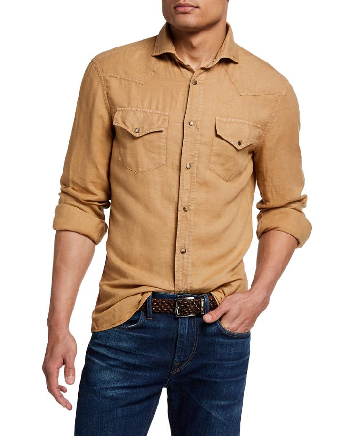 Men's Pin Point Collar Linen-blend