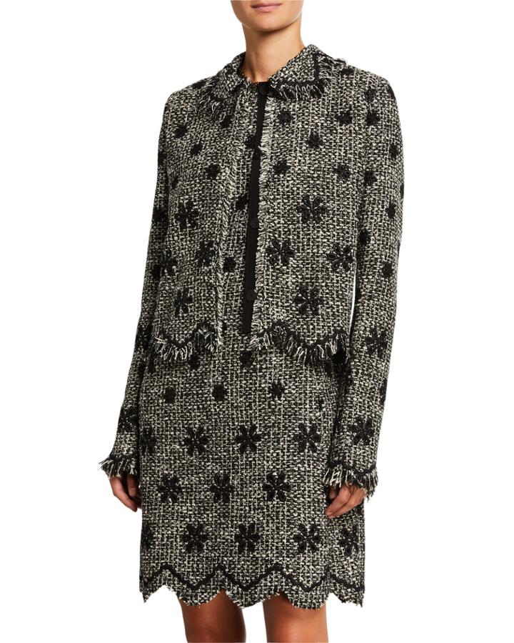 Floral Boucle Jacket With Zigzag Hem