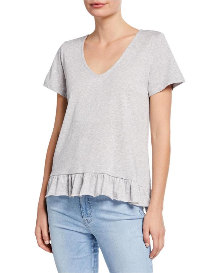 Strappy V-back Ruffle-hem Tee
