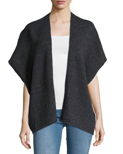 Short-sleeve Open-front Cardigan, Dark Gray