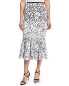 Rose Paillettes Trumpet Skirt, Black/white