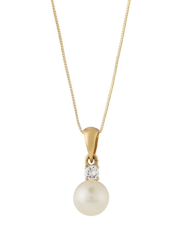 Belpearl 14k White Akoya Pearl & Diamond Pendant Necklace, Women's