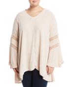 Lace-striped Bell-sleeve High-low Tunic,