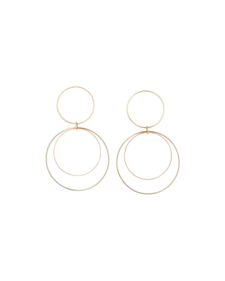 14k Gold 2-tier Drop Earrings, Tricolor