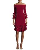 Off-the-shoulder Slashed Knit Ruffled