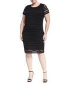 Short-sleeve Mesh-stripe Sheath Dress,