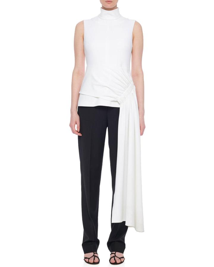 Structured Crepe Mock-neck Drape Top