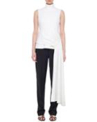 Structured Crepe Mock-neck Drape Top