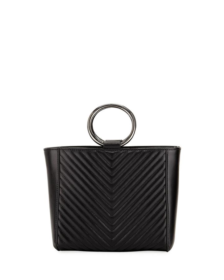 Mara Mini V-quilt Leather Shopper Tote Bag