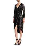 Long-sleeve Two-tone Sequined Wrap Dress