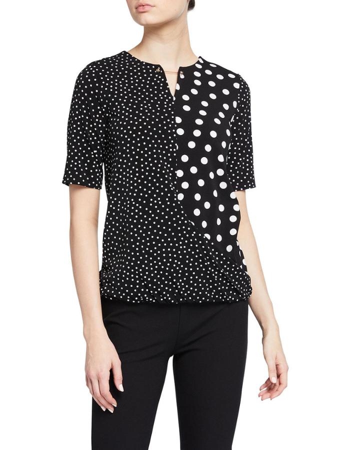 Printed Drape Front Metal Bar Blouse
