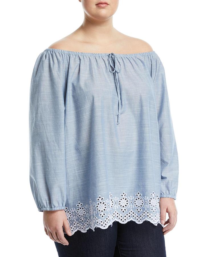 Josephine Off-the-shoulder Eyelet-hem Blouse,