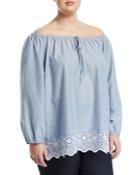 Josephine Off-the-shoulder Eyelet-hem Blouse,