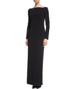 Long-sleeve Square-neck Column Dress, Black