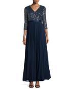 3/4-sleeve Sequined Combo Gown