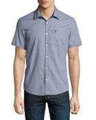 Geometric-print Short-sleeve Shirt, Dark Blue