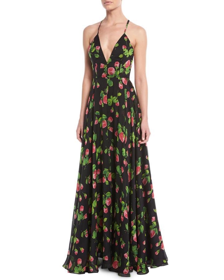 Monroe Strappy Floral-print Chiffon Gown