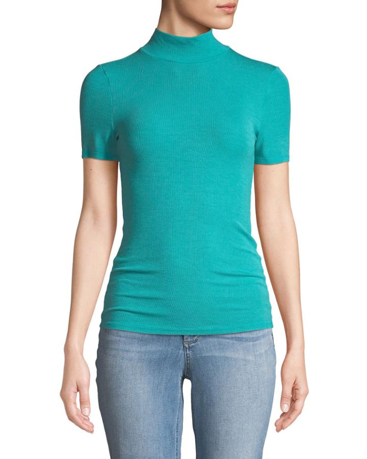 Ribbed Short-sleeve Turtleneck