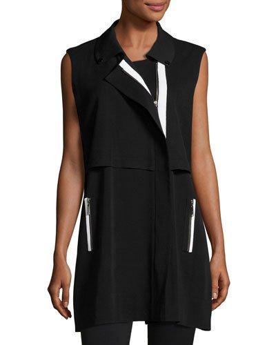 Contrast-trim Moto Vest, Black/white