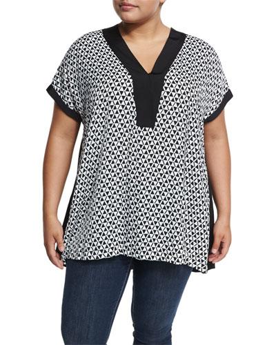 Banded Neckline Triangle-print Blouse,
