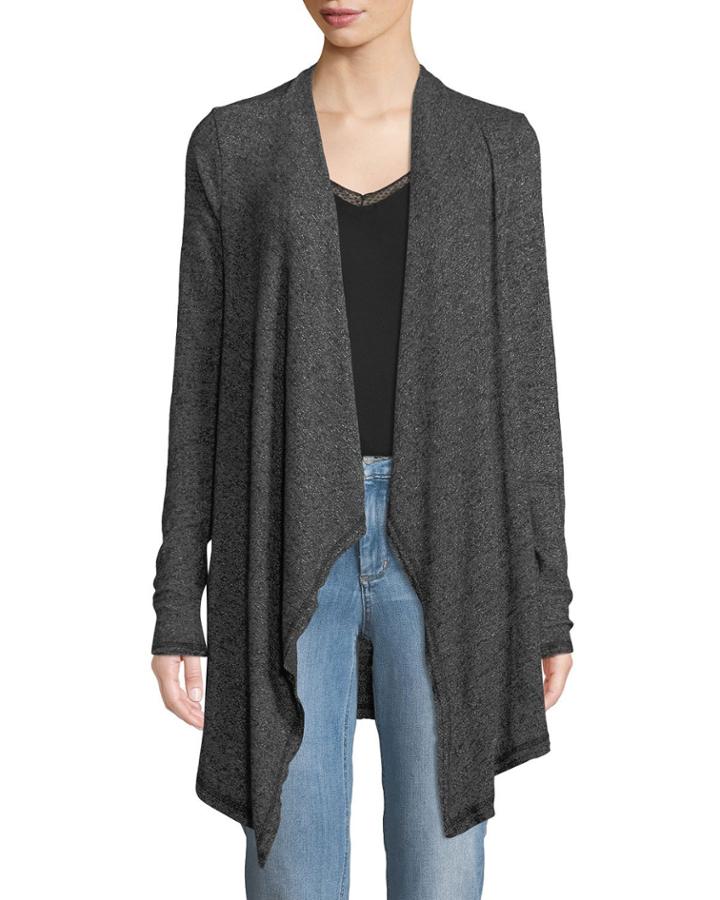 Draped Slub-knit Open-front Cardigan