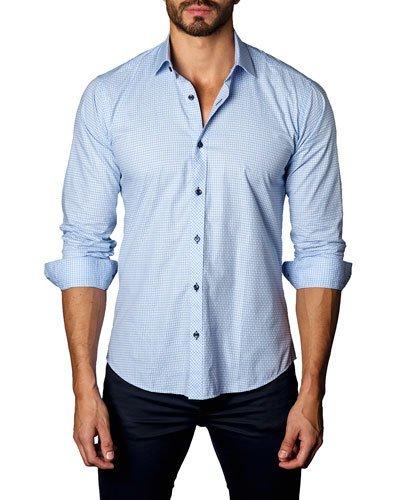 Check-print Sport Shirt, Blue/white