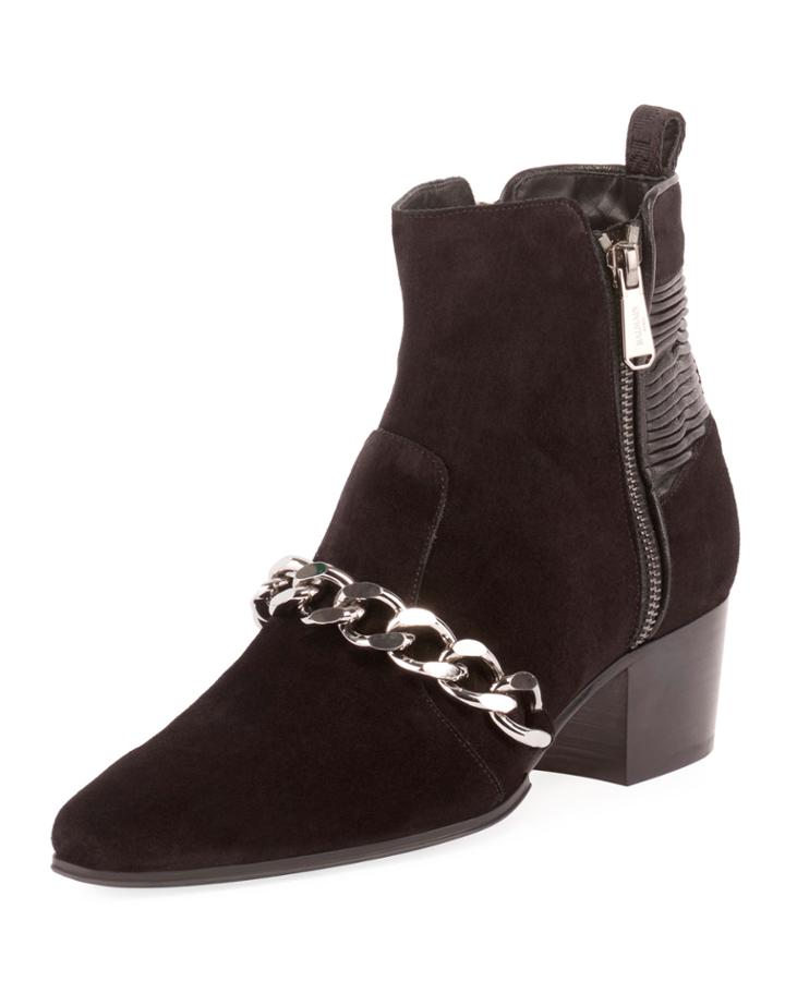 Ella Calfskin Chain-trim Booties