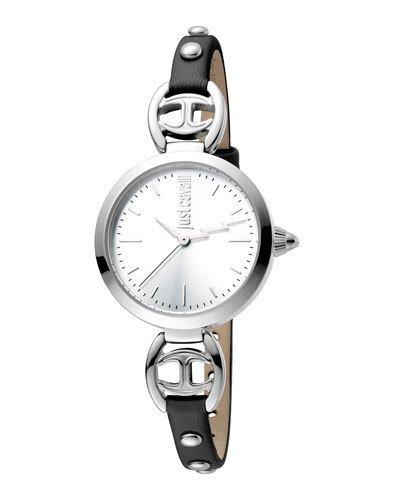 28mm Logo Macrame Leather Watch, Black