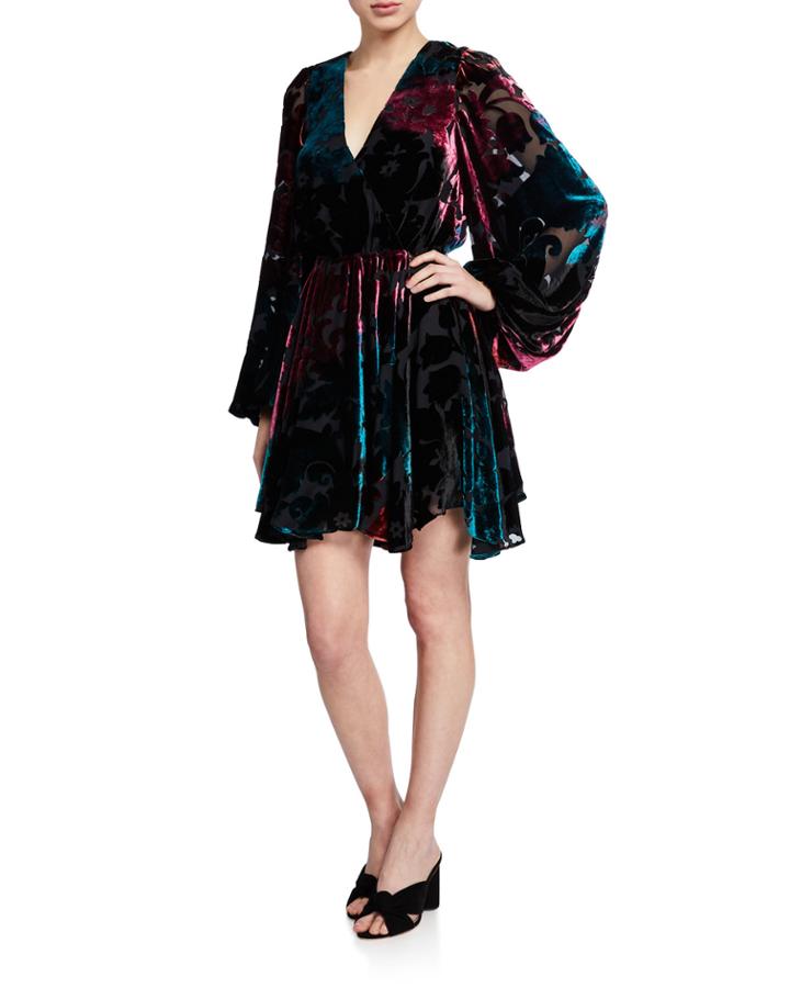 Olena Velvet Blouson-sleeve Dress