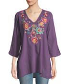 Roma Floral-embroidered V-neck Tunic
