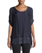 Chiffon Sequin-trim High-low Blouse