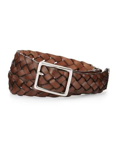 Braided Leather Belt, Cognac