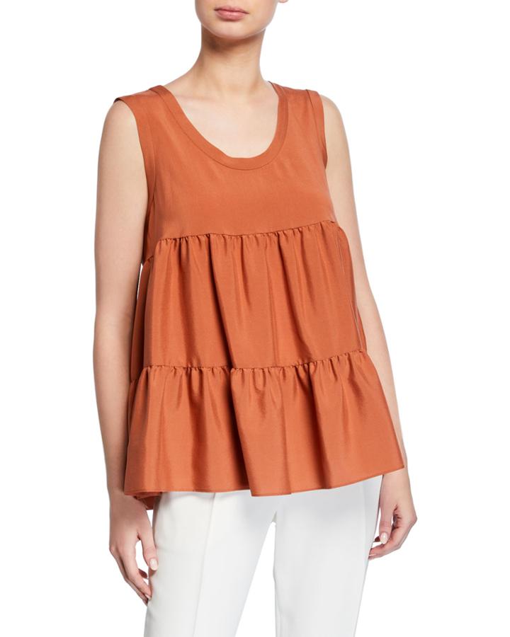 Scoop-neck Sleeveless Tiered Ruffle