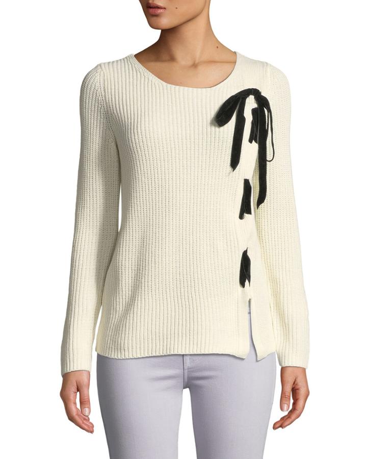 Velvet Lace-up Ribbed-knit