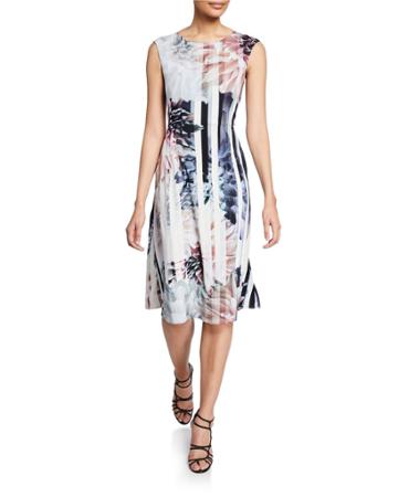 Floral Striped Sleeveless A-line Dress