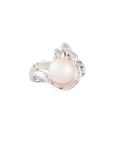 14k White Gold Pink Pearl & Diamond Ring, 0.11tcw,