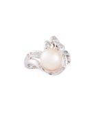 14k White Gold Pink Pearl & Diamond Ring, 0.11tcw,