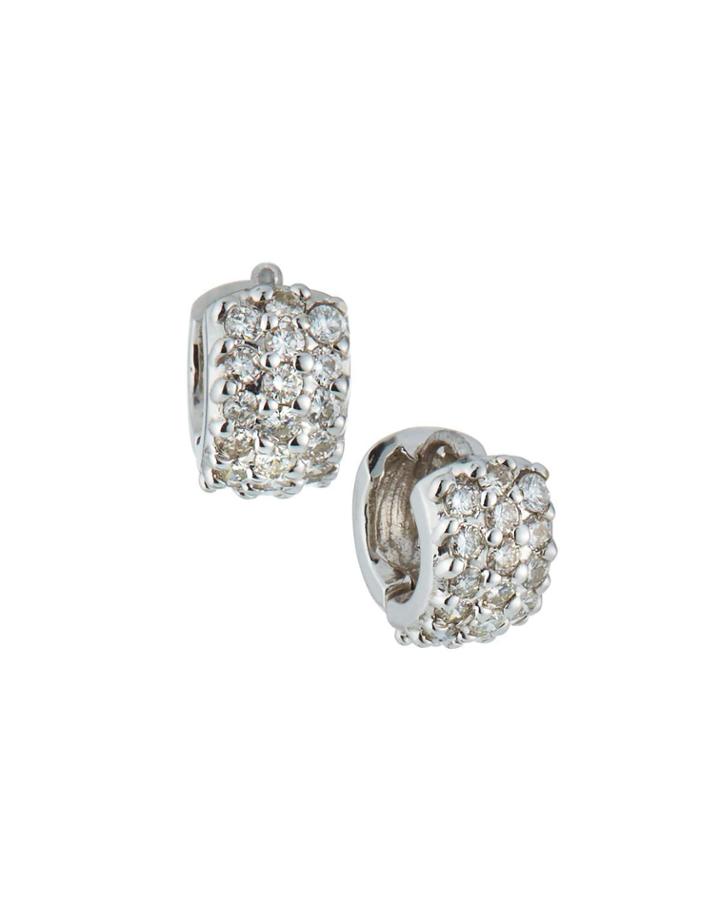 18k White Gold Diamond Huggie Earrings,