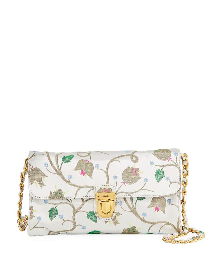 Jacquard Nylon Chain-strap Crossbody Bag