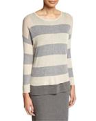 Sleek Lyocell/merino Long-sleeve Striped Boxy Top