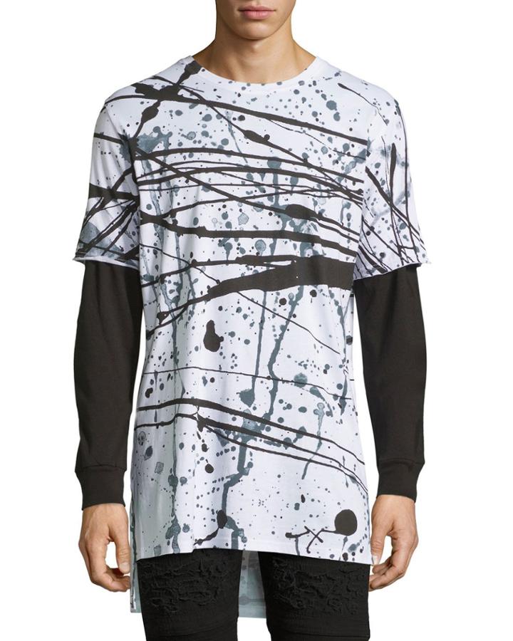 Splatter-print Long-sleeve T-shirt, White/black