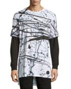 Splatter-print Long-sleeve T-shirt, White/black