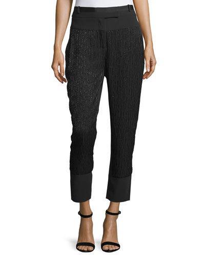 Mid-rise Embellished-stripe Cropped Pants, Black