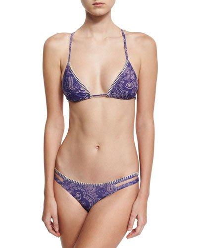 Henna Blues Triangle Swim Top, Blue Pattern