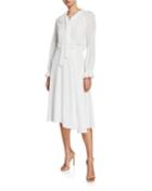 Long-sleeve Tie-neck Flowy A-line Dress