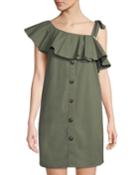 Pleated One-shoulder Button-front