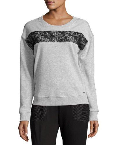 Lace-inset Sweatshirt, Light Gray Heather