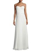 Sweetheart-neck Lace-trim Gown, White