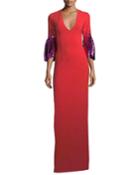 Byzas Sequin Bell-sleeve V-neck Column Dress