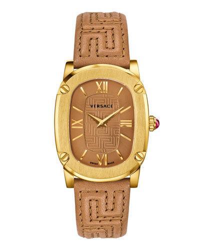 30mm Couture Oval Watch W/ Leather Strap, Golden/brown